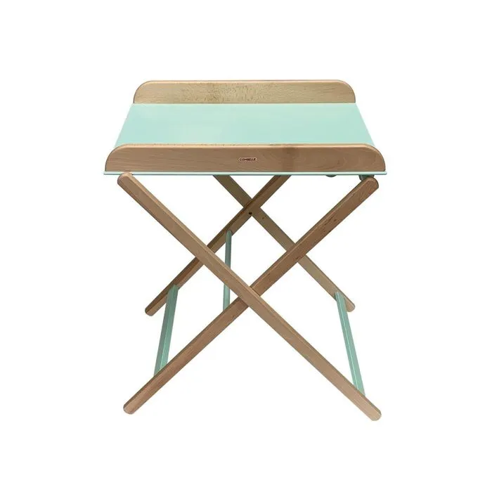 Table à langer en bois Jade bicolore vert menthe - Combelle - Pliante - 2 hauteurs de réglage-2