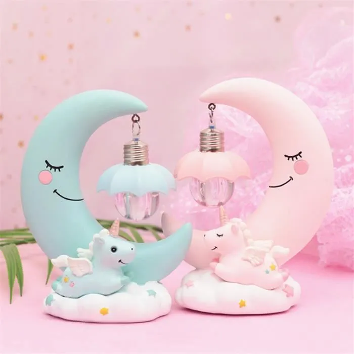Veilleuse Licorne Lune en Résine - TANBABY - Dessin Animé Bébé Lampe de Chevet Enfant Fille - Cadeau De Noël-2