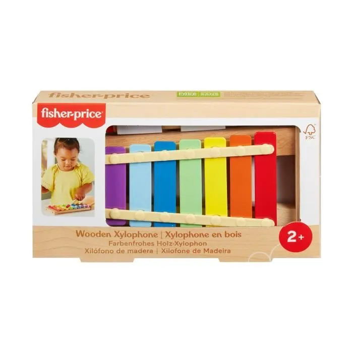 Fisher-Price-Xylophone en bois, instrument de musique avec 2 pièces HXV13-0