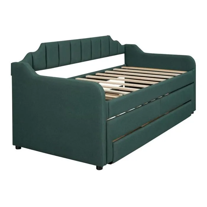 Lit de jour - Moderne - 90 x 200 cm - Vert - Lit gigogne avec tiroirs - 4 places-3