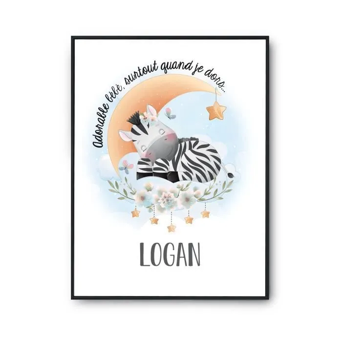 Affiche Logan adorable bébé quand je dors Zèbre A4 (21 x 29.7 cm)-0