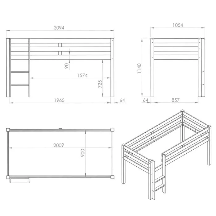 Lit mi-hauteur 90x200 Vipack Pirate Pino - Gris-4