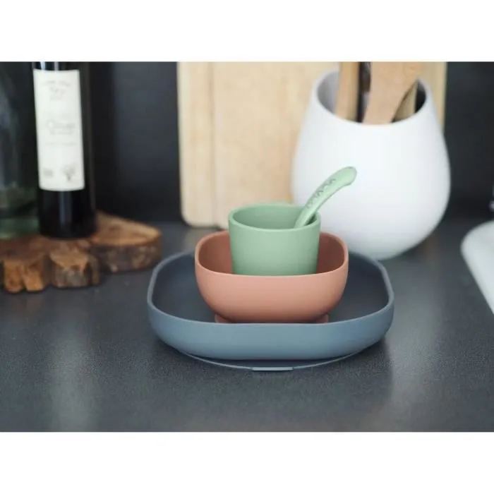 BEABA, Coffret repas bébé, silicone, 4 pièces, mineral-3