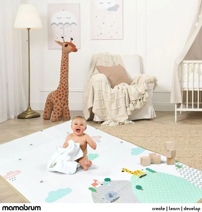 Mamabrum Tapis d'éveil Bébé 2 Faces 120x180X0,5 cm- Mousse- Pliable- Imperméable- Antidérapant- Portable- Motif Forêt et ville-1