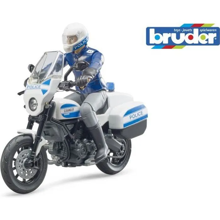 Moto Scramble Ducati Police avec policier - BRUDER-0