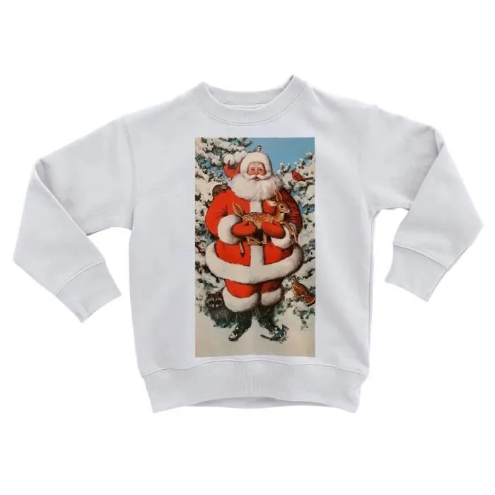 Sweatshirt Enfant Gros Pere Noel Faon Arbre De Noel Vintage Retro Santa Claus-0