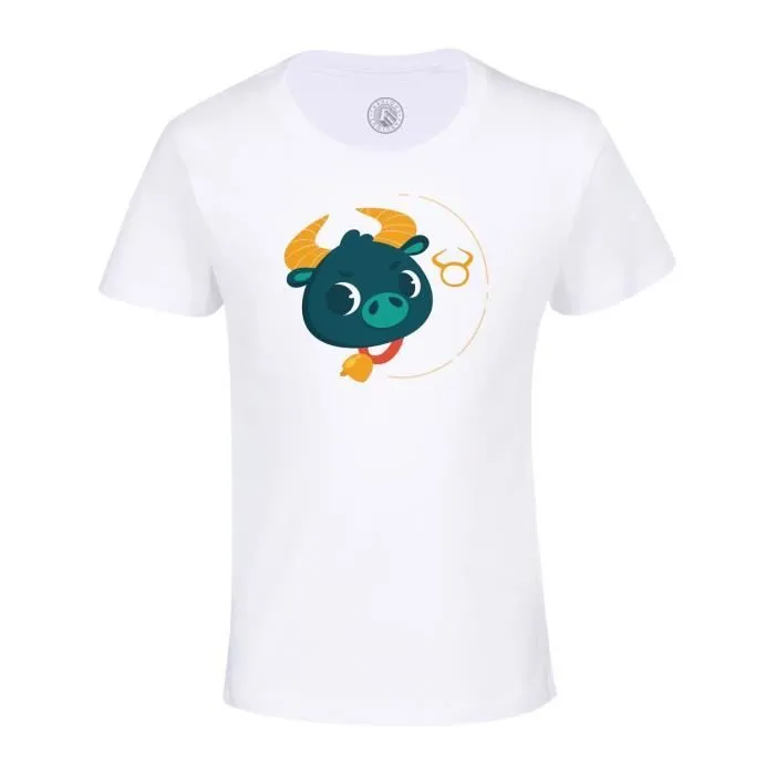 T-shirt Enfant Blanc Taureau Signe astrologie Zodiaque Dessin Symbole Illustration-0