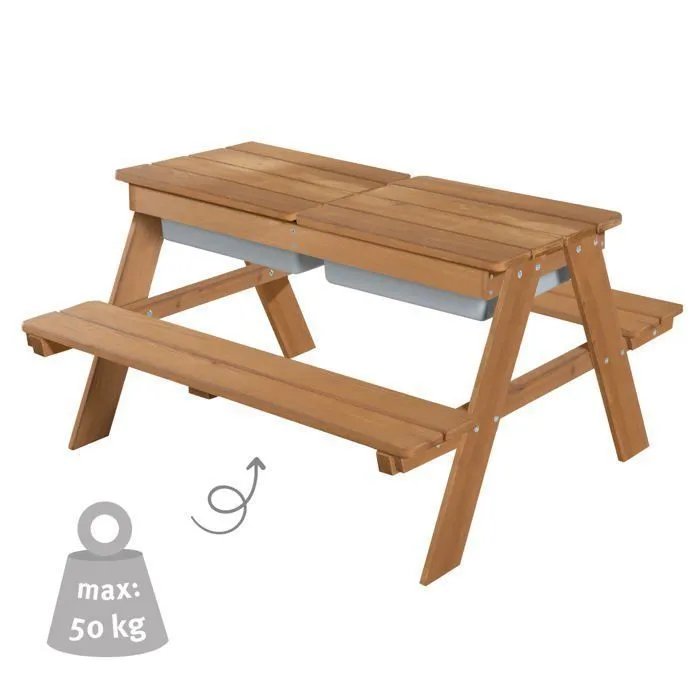 ROBA Table Sable et Eau en Bois Massif avec Bac de Jeu - Résistante aux Intempéries - Teck-0