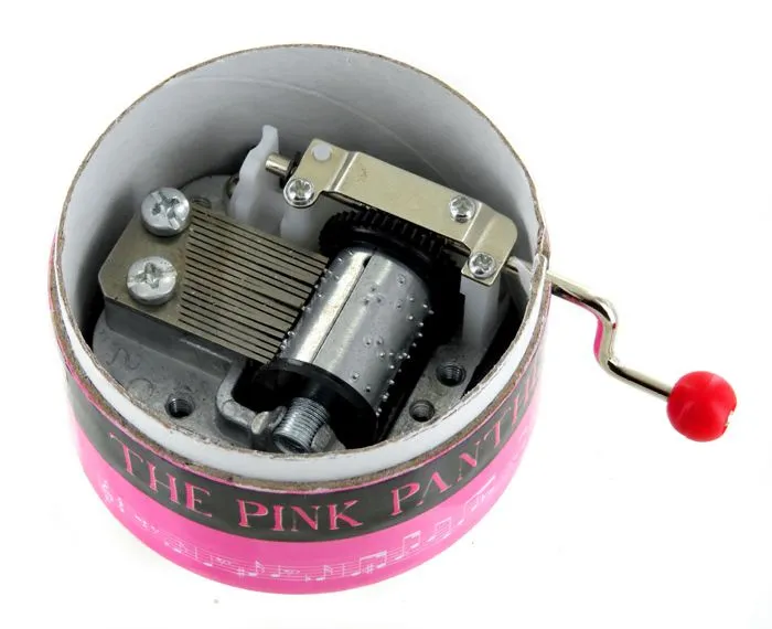 Thème de la panthère rose - Boîte à musique à manivelle ronde en carton avec mécanisme musical de 18 notes - BPM-PINKPANTHER-3
