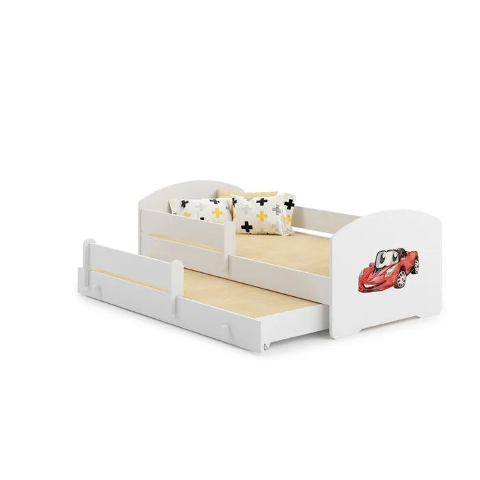 Lit gigogne enfant blanc LOU - Voiture rouge - 2 x 160 cm x 80 cm-0