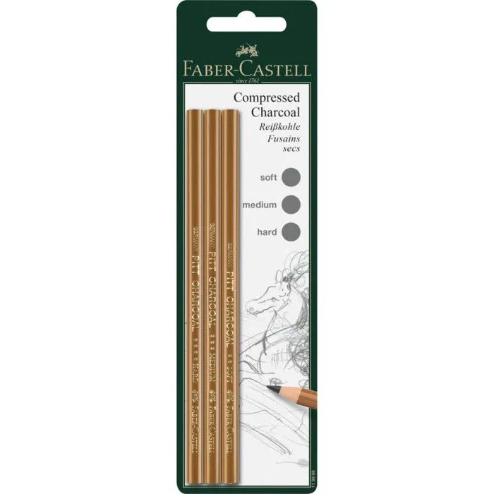 Crayons fusains - Faber-Castell - PITT - 3 pièces - Noir - Mine douce-1