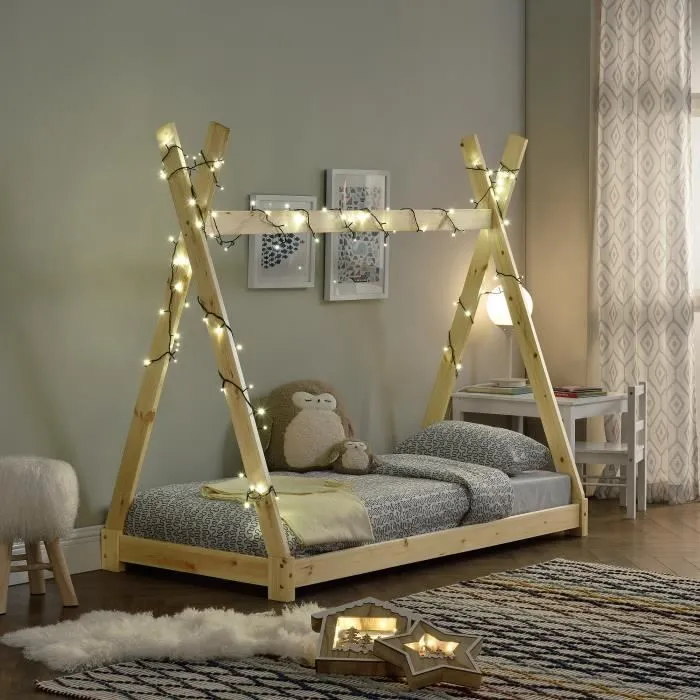 Lit de Tipi pour Enfant Onejda Bois Naturel 160 x 80 cm [en.casa]-2