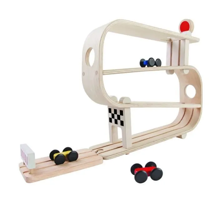 Circuit en bois - PLAN TOYS - Bolides descente - Mixte - 18 mois - Rouge et Bois-1