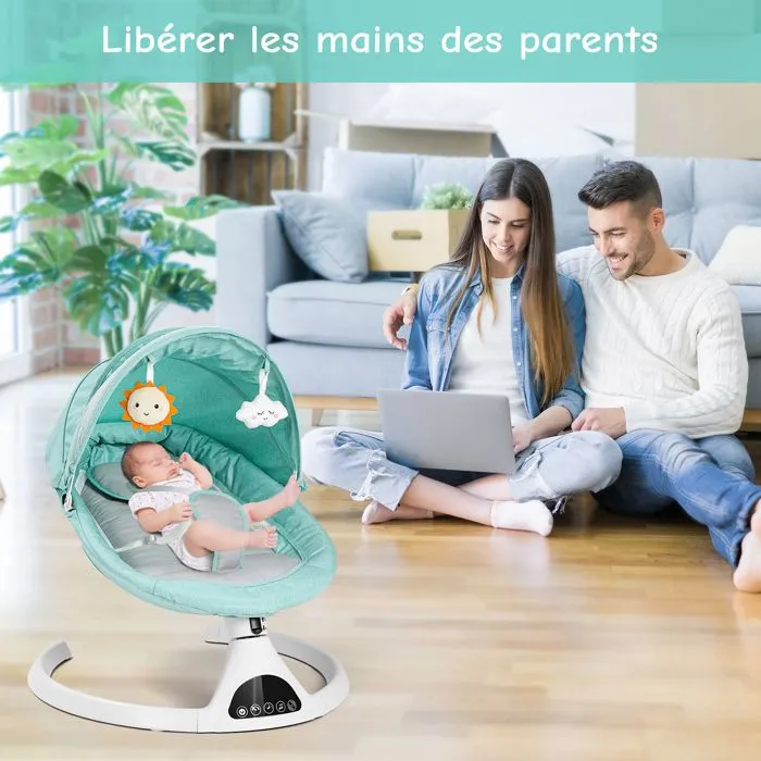 Transat Balancelle Électrique Bébé 0-12 mois jusqu'à 20KG, 5 Vitesses avec Coussin de Siège, Vert-5