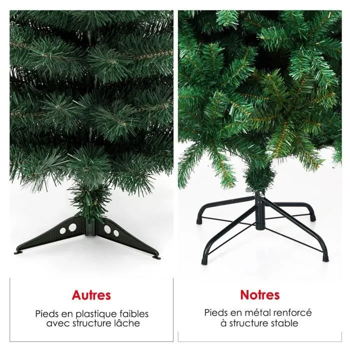 Sapin de Noël Artificiel 150 cm Arbre de Noël en PVC pour Décoration avec Support et Socle en Fer pour la Fête de Noël Vert-3