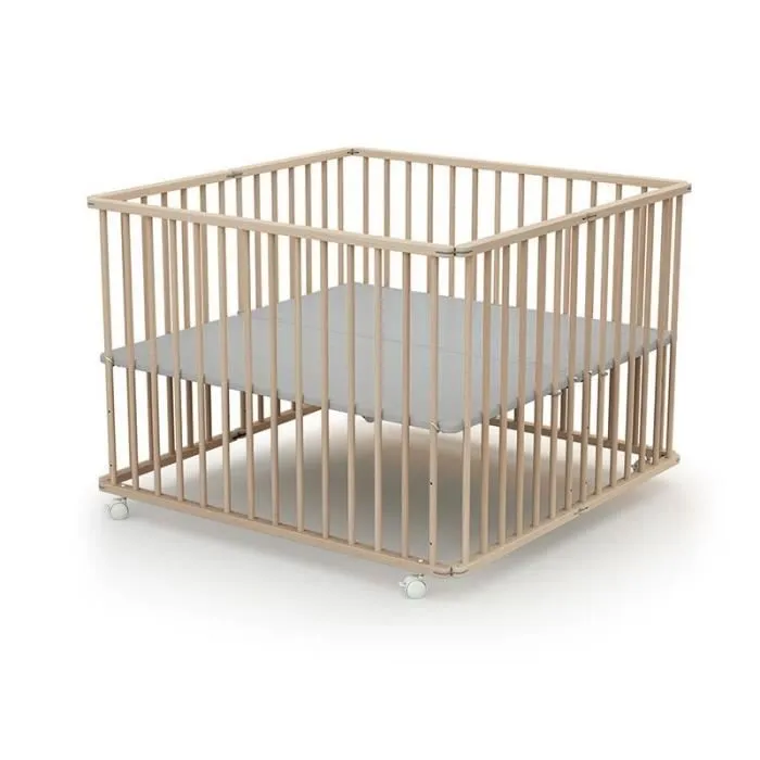 Parc pliant carré - WEBABY - CALI - 100 x 100 cm - 4 roulettes - Jusqu'à 24 mois - Hêtre brut-2