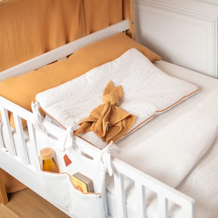 Housse en gaze de coton pour traversin plat Jeanne 90 cm Camel-1