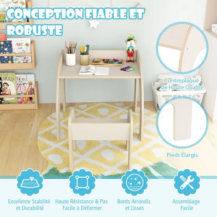 COSTWAY Table et Chaise d'Activité pour Enfants 3+ Ans avec Grand Plateau, Bords Arrondis pour Crèche, Salle de Jeu, Blanc-1