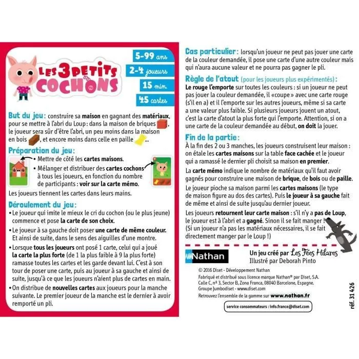 Jeu de Cartes - NATHAN - Les 3 Petits Cochons - Construction de maison solide - Enfant - 15 min-4