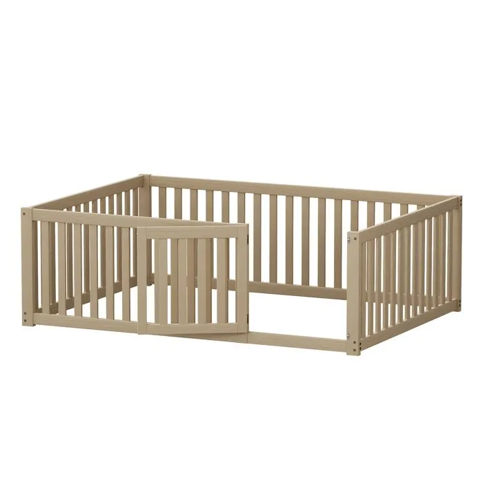Lit enfant 140x200cm en bois massif avec barrière de sécurité - Naturel-1