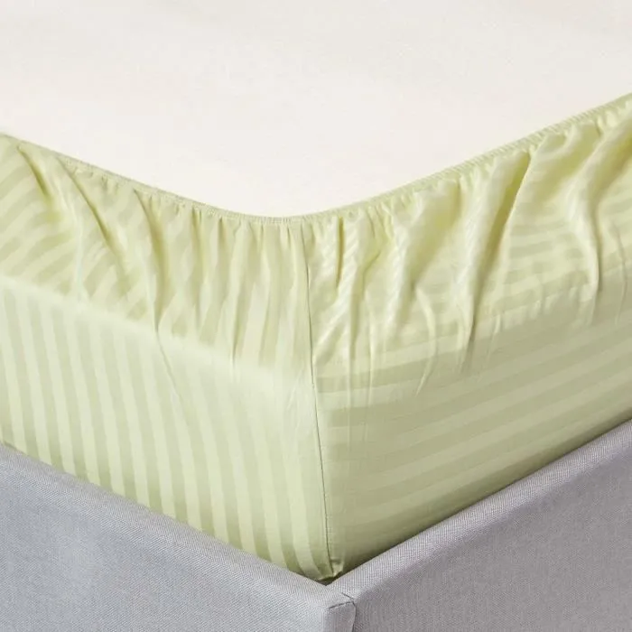 Drap-housse rayé 120 x 190 cm 100% coton égyptien 330 fils coloris vert sauge-1