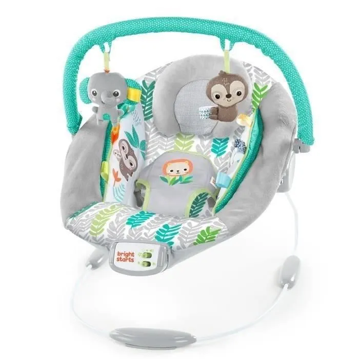 BRIGHT STARTS Transat bébé Jungle Vines, vibrations apaisantes, barre de jouets amovible, jusqu'à 9 mois-0