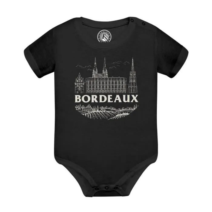 Body Bébé Manche Courte Noir Bordeaux Minimalist Ville France Vin Voyage-0