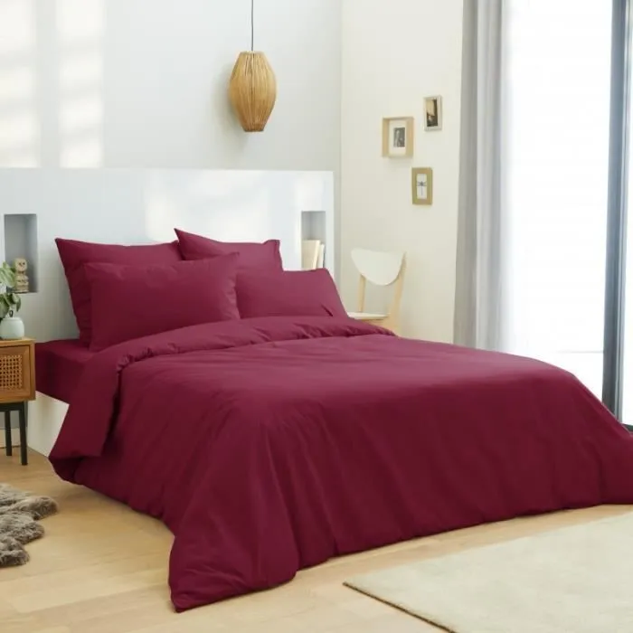 Housse de couette 260 x 240 unie Pour lit 2 places "King Size" en 160 x 200 cm à 200 x 200 cm . 100% Coton - 57 Fils-cm² Rouge-1