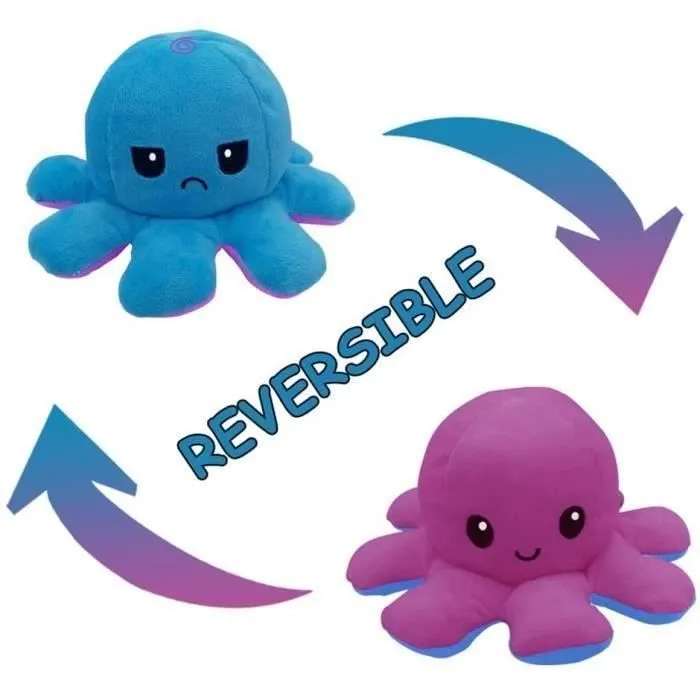 Jouet en Peluche Pieuvre Mignonne Jouet en Peluche Double Face Flip Octopus, Jolie poupée de Poulpe réversible, poupée danimaux-0