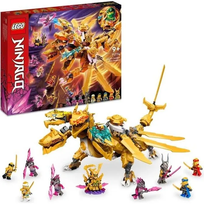 LEGO 71774 NINJAGO L’Ultra Dragon d’Or de Lloyd, Figurine Ninja Inédites Cole, Zane, Kai et Jay, Jouet de Dragon, Enfants 9 Ans-0
