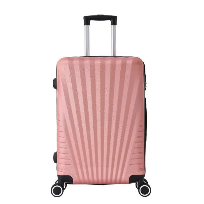 Valise Moyenne - TROLLEY ADC - 65x40x25cm - Coque Rigide ABS - 4 Roues 360° - Serrure à Combinaison - Rose-0