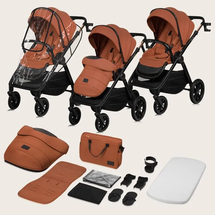 Poussette combinée 2en1 LIONELO Layla - Naissance jusqu'à 22kg - Pack poussette Duo, Nacelle, sac et accessoires - Marron-4
