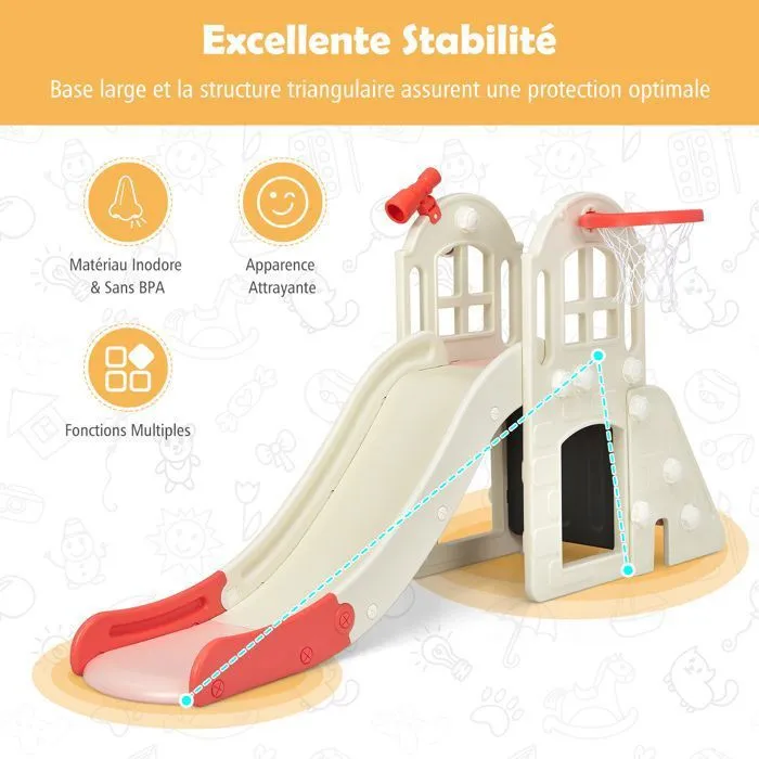 COSTWAY Toboggan pour Enfant 6 en 1 - Glisse de 140 CM, 3-8 Ans Toboggan Intérieure & Extérieure Rose-4