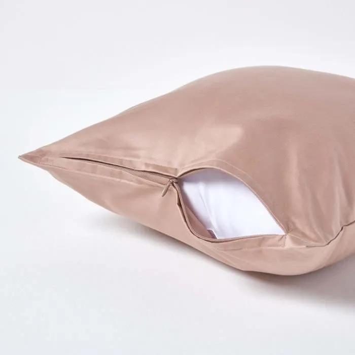 Taie d'oreiller 40x40 cm 100% satin de coton égyptien 1000 fils coloris Beige taupe-2