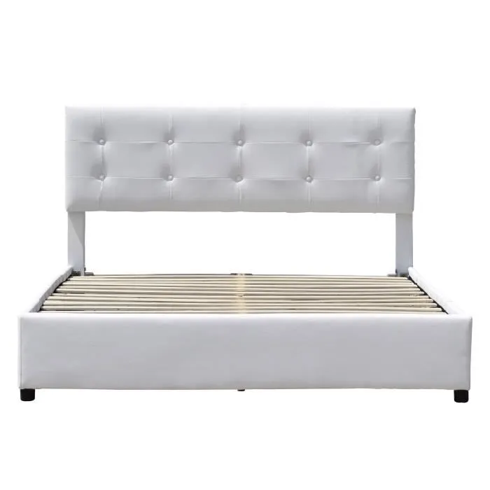 chloe - Solide et Confortable Lit 140x190 avec Sommier avec 4 tiroirs Tete de lit Couleur BLANC Pieds en 4 cm-3