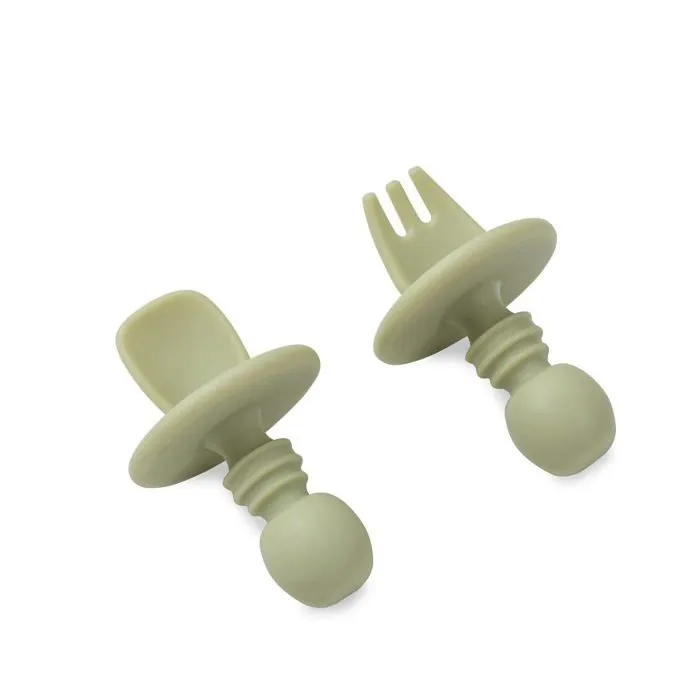 Couverts bebe Interbaby - SI013-74 - Ensemble de couverts d'apprentissage anti-etouffement pour bebe en silicone vert-2