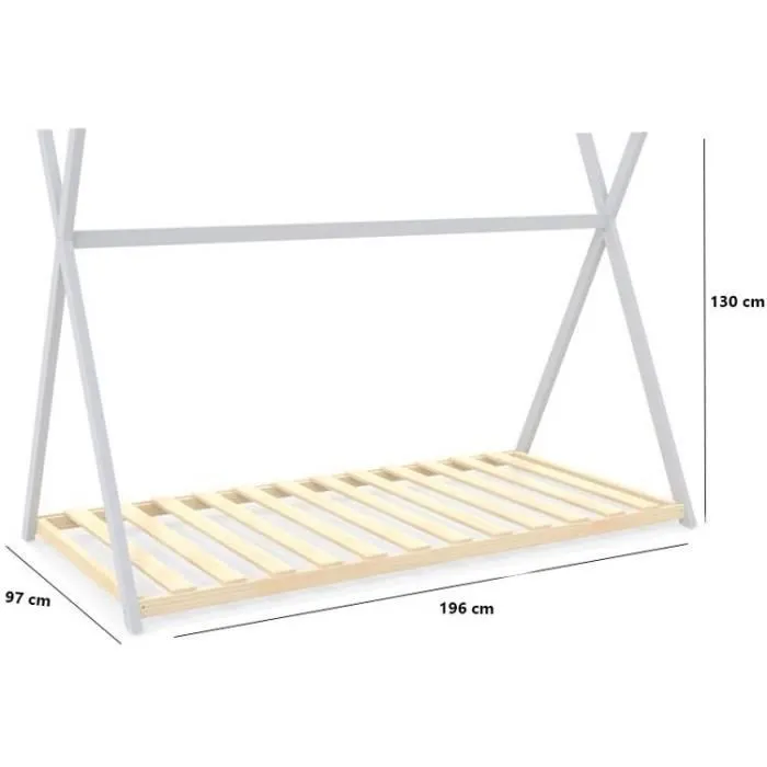 WEBER Lit cabane enfant Montessori- Pin massif - Blanc - Sommier inclus - 90x190 cm - Modèle SIOUX-2