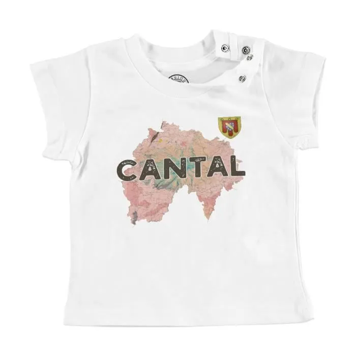 T-shirt Bébé Manche Courte Blanc Cantal 15 Departement Aurillac Carte Ancienne Auvergne-0