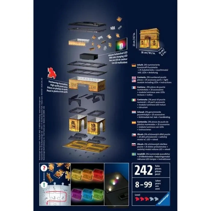 Puzzle 3D Arc de Triomphe illuminé - Ravensburger - 216 pièces - sans colle - avec LEDS couleur - Enfant 8 ans-3