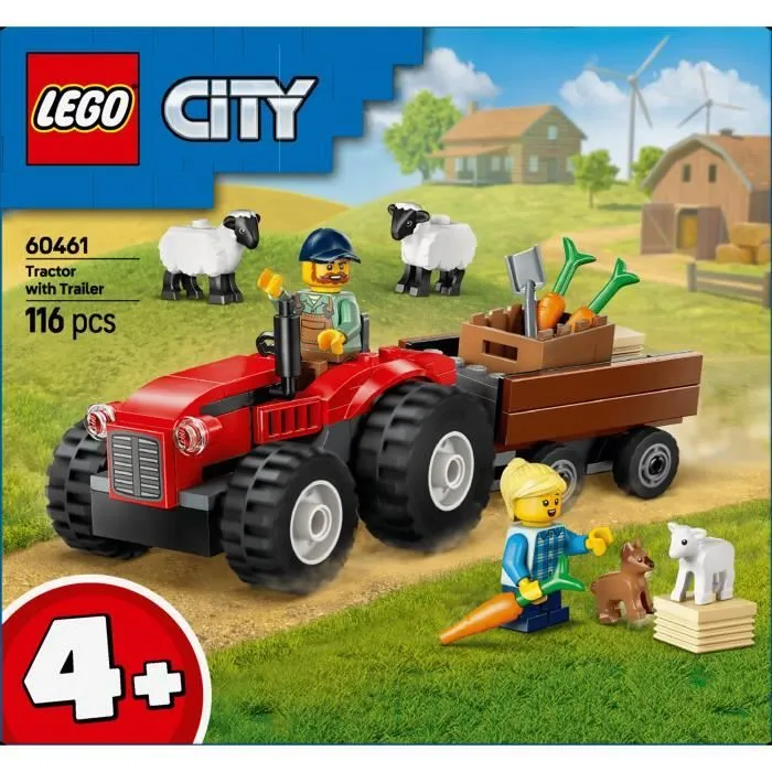 LEGO City 60461 Tracteur agricole rouge avec remorque et moutons - Jeu pour enfants 4 ans-5