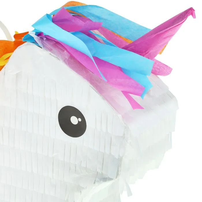 Relaxdays Mini pinata licorne, à remplir, anniversaire enfant, à suspendre, papier, 25 x 24 x 7 cm, arc-en-ciel, coloré-5