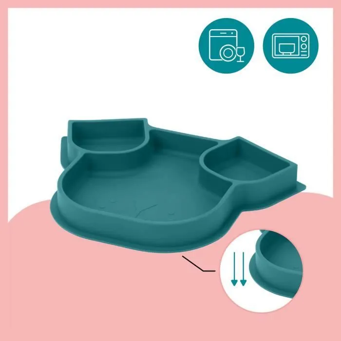 BABYMOOV Assiette compartimentée bébé ISY PLATE, en silicone, souple & solide, antidérapente, passe au lave-vaisselle, chien bleu-3