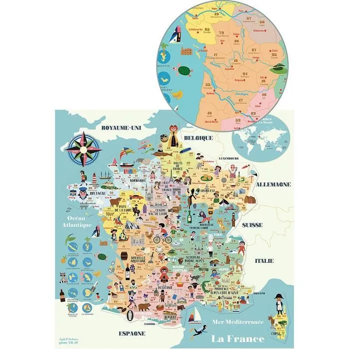 Puzzle Carte de France magnétique VILAC - Voyage et cartes - Mixte - 5 ans et plus - Moins de 100 pièces-3