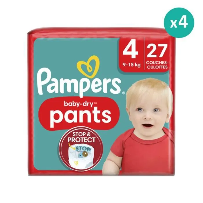 Couches-Culottes Pampers Baby Dry Taille 4 - Pack x27-0