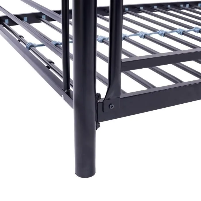 Lits superposés en métal - Noir - Sommiers inclus - 3x90x190 cm - TRIO-4