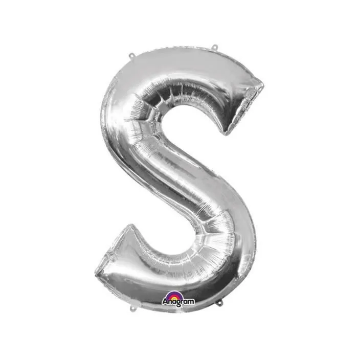 Ballon lettre - Lettre S - Aluminium - Argent - 53 x 88 cm - Gonflable à l'air ou à l'hélium-0