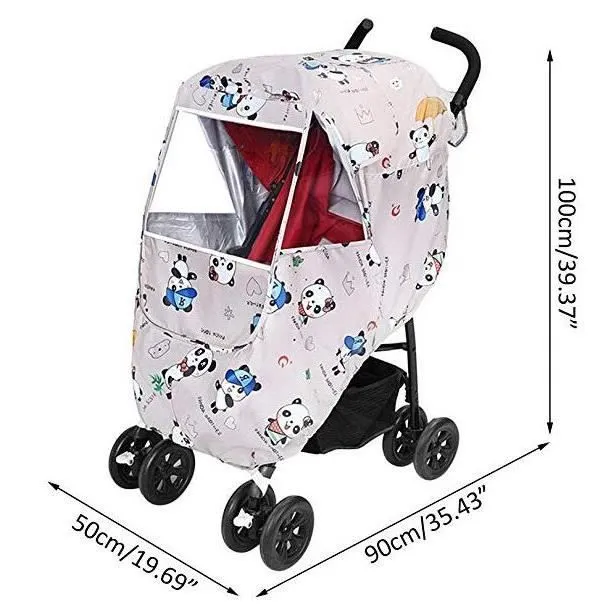 Habillage Pluie Poussette Universelle Bébé Confort Housse de Pluie Protection Pluie et Vent Couverture Transparent Dessin Panda-1