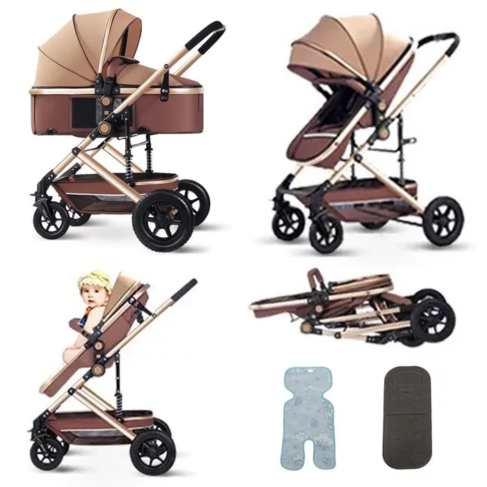 K IKIDO Poussette,poussette pliable-Longueur 82 cm, largeur 37 cm-Ceinture de sécurité à 5 points-chargé 53 kg-marron-0