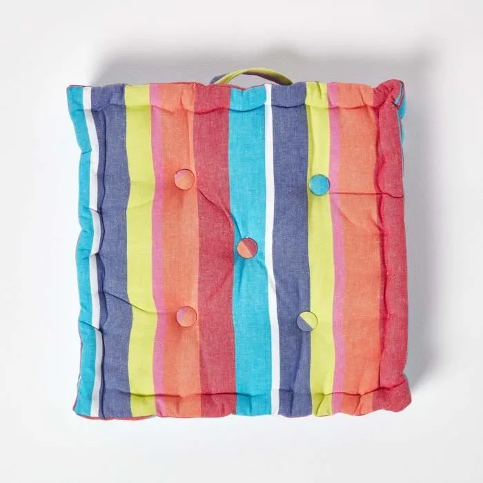 Coussin de sol - Multicolore - 40 x 40 cm - 100% Coton - Confortable - Motif Rayures-2