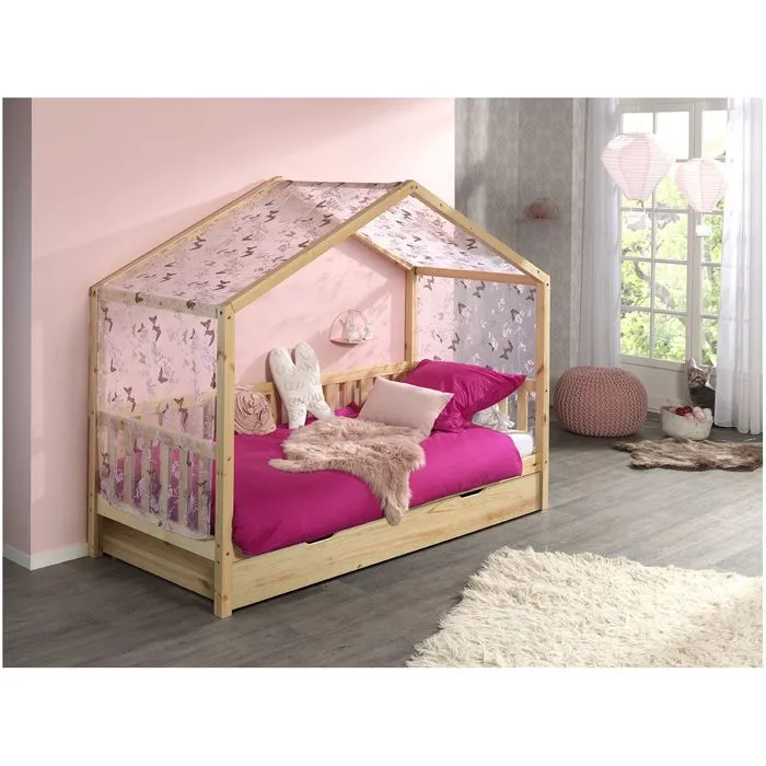 Lit enfant à baldaquin - Vipack - Dallas - Bois massif - Rose - 1 place - 90x200cm-1